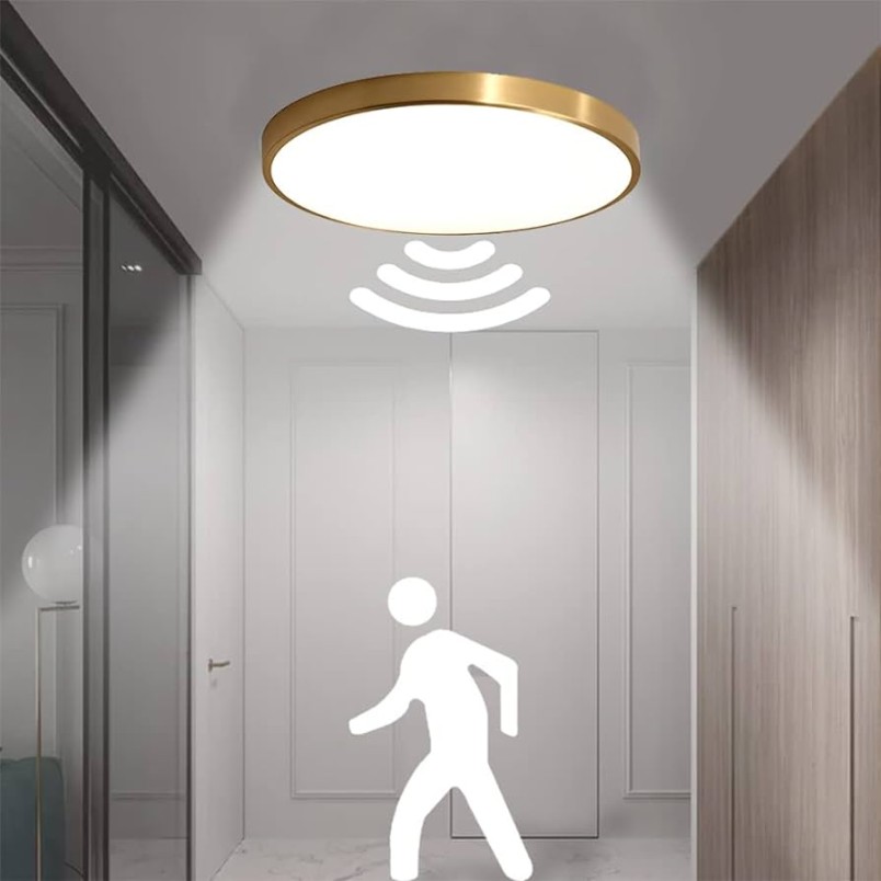 LED Deckenleuchte Mit Bewegungsmelder Innen Deckenlampe Gold Rund Modern  Radar Sensor Kaltweißes Licht (-K) Für Flur Korridor Treppe Garage