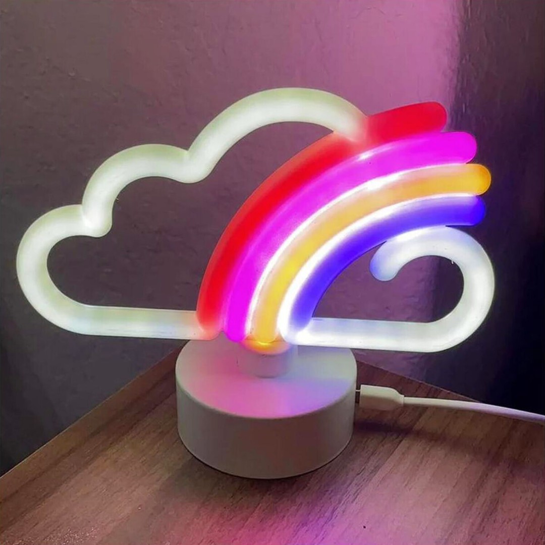 Neon LED Light Rainbow Cloud Lamp Decorative Battery Lighting Night Light  Stand